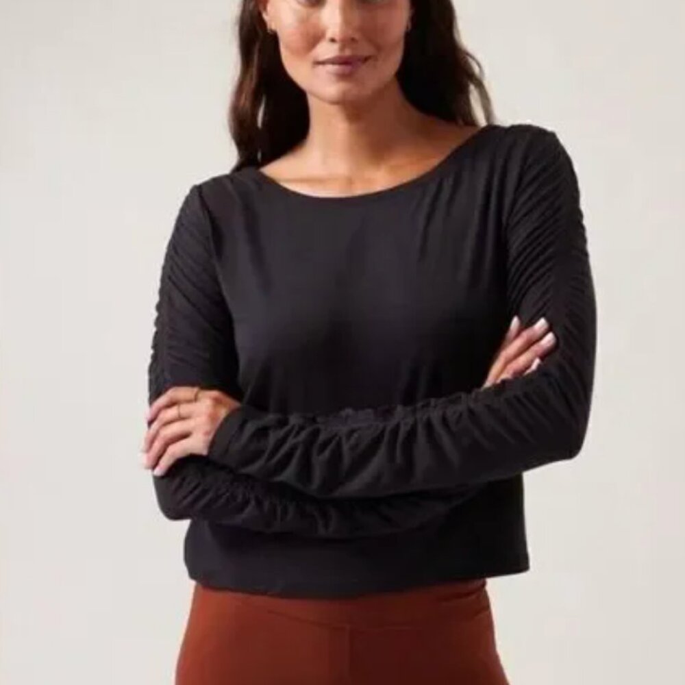 Athleta Women's All Around Ruched Top Long Sleeve Black Size XXL